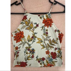 Spring crop top. Tan base with flowers.